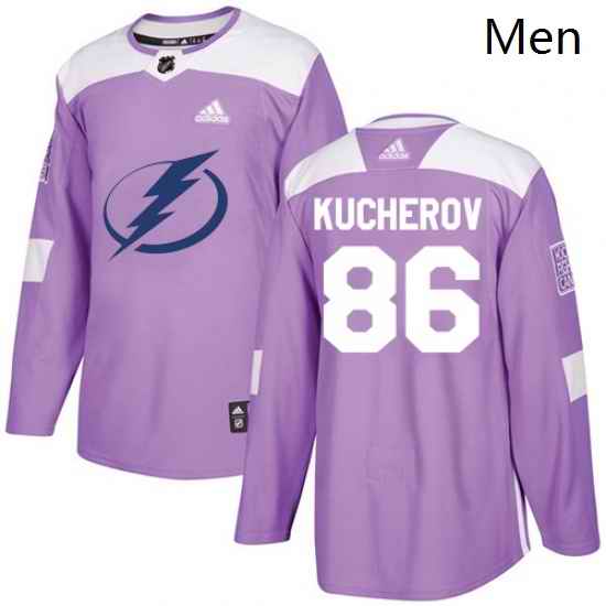 Mens Adidas Tampa Bay Lightning 86 Nikita Kucherov Authentic Purple Fights Cancer Practice NHL Jersey